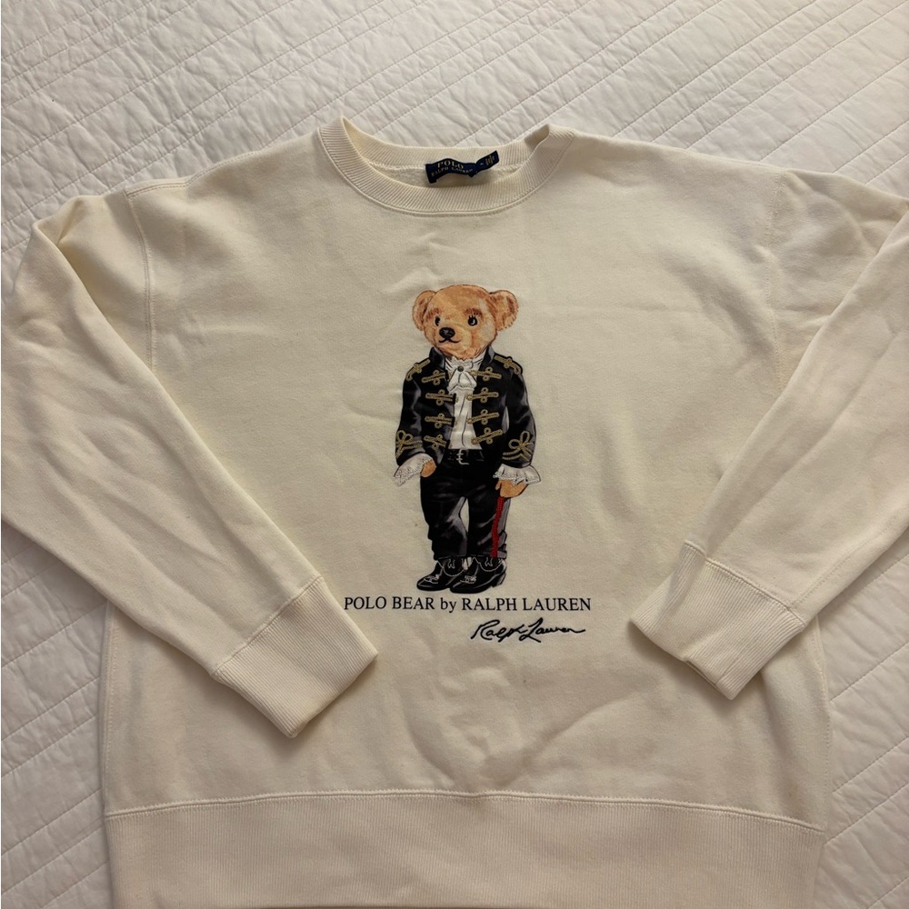 Ralph Lauren White Polo Bear Crewneck Sweater